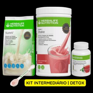 Kit Detox | Shake Morango 550g + Nutrev 672g + Herbal Concentrate 51g + Colher Medida