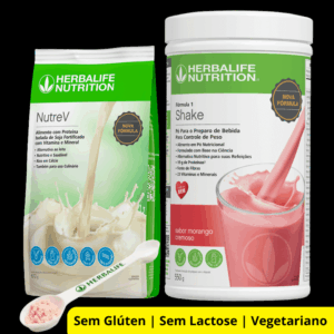 Kit Básico | Shake Morango 550g + Nutrev 672g + Colher Medida